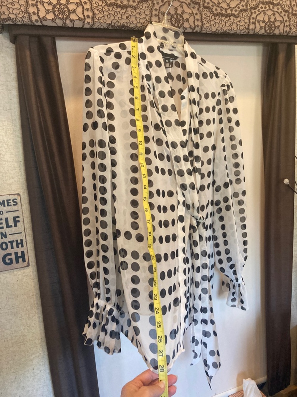 White House Black Market White Sheer Polka Dot Blouse with Black Dots - Picture 10 of 10
